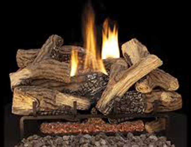 Tri-Flame Series Burner w/ Mixed Oak Ceramic Fiber Logs by Astria