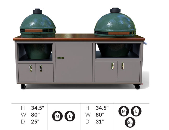 80″ Torch 76 Double Big Green Egg Cart by Challenger Designs