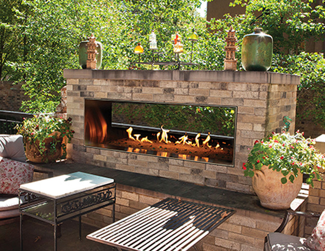 Outdoor Linear See-Through Fireplaces by White Mountain Hearth